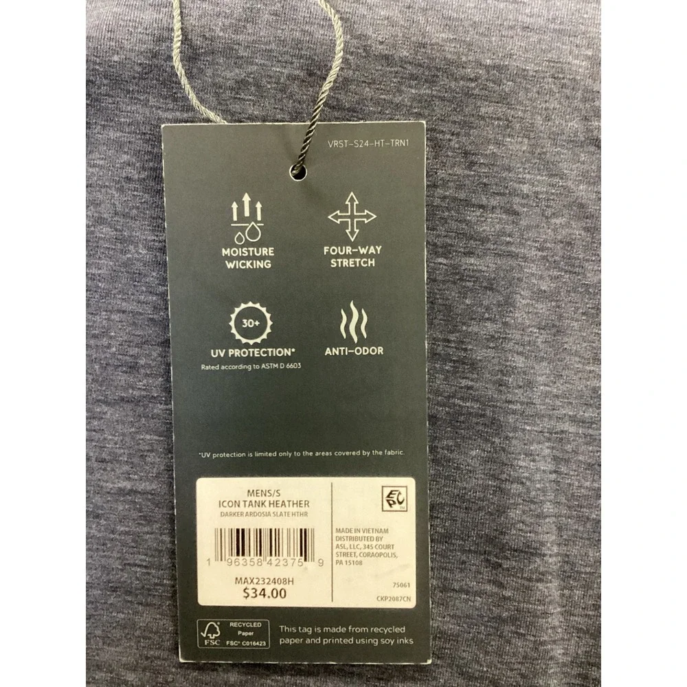 VRST Mens Icon Tank Heather Darker Ardosia Slate Hthr S24-HT-TRN1 Small NWT